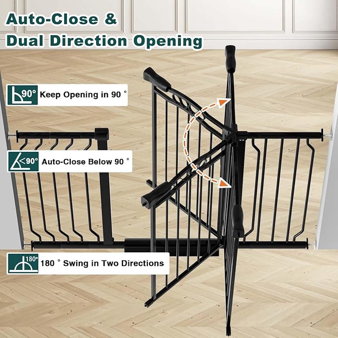 Fairy Baby 71.7"-81.1" Extra Wide Baby Gate for Stairs, Large Pet Dog Gate for Wide Openings, Pressure Mounted Safety Child Gate, Metal Auto Close Long Pet Gate for Doorways with Walk Thru Door, Black