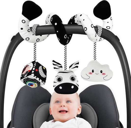Baby Spiral Hanging Stroller and Car Seat Toys Black and White High Contrast Sensory Toy Newborn Plush Activity Toys Party Favors Gifts for Baby Shower -Zebra
