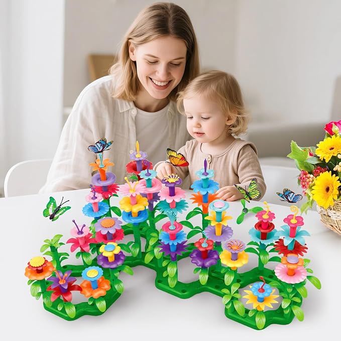 SpringFlower Toys for Girls 3 4 5 6 7 Years Old, Flower Garden Building Kit with Storage case,Educational STEM Toy and Preschool Garden Play Set for Toddlers, for Kids,148pcs