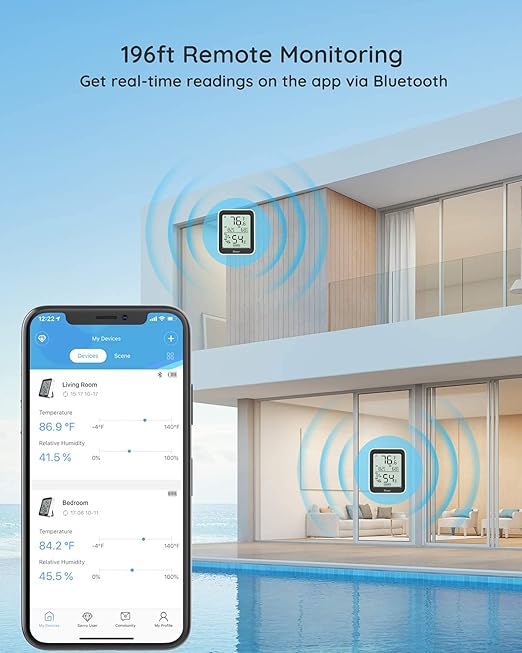 Govee Bluetooth Hygrometer Thermometer, Large LCD, Max/Min Records, 2-Year Data Storage - Black, 2 Pack