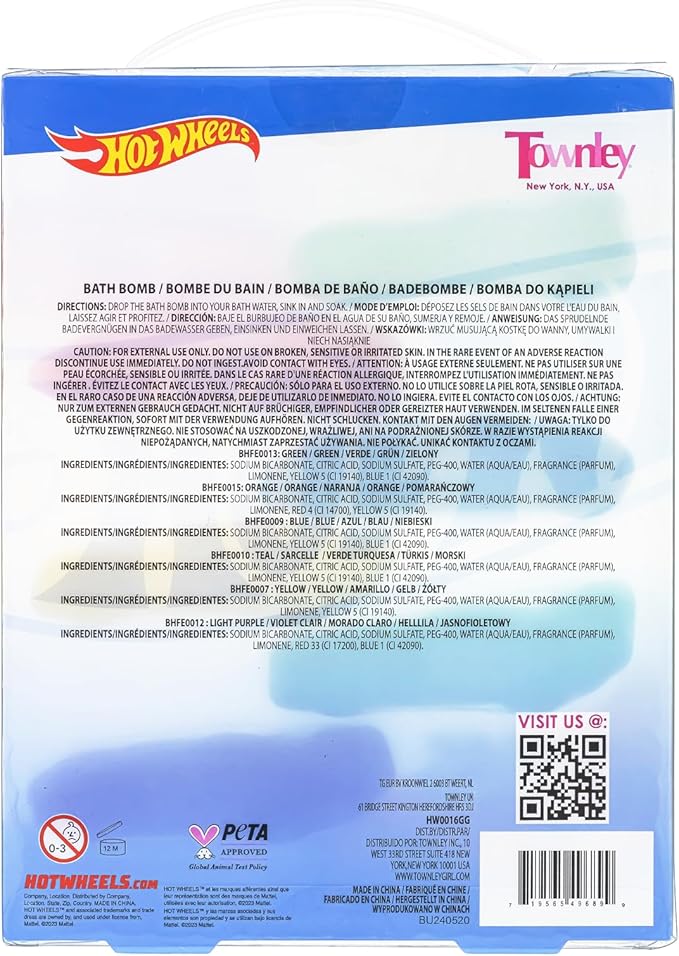 Hot Wheels 6 Piece Bath Bombs for Kids, Bubble Gum Scented, Bath Toys for Kids, Ages 3+, by Townley Girl