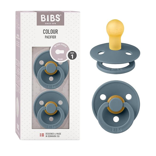 BIBS Pacifiers Colour Collection | Natural Rubber Baby Pacifier | Set of 2 BPA-Free Soothers | Made in Denmark | 0+ Months (Pack of 2) | Petrol Blue