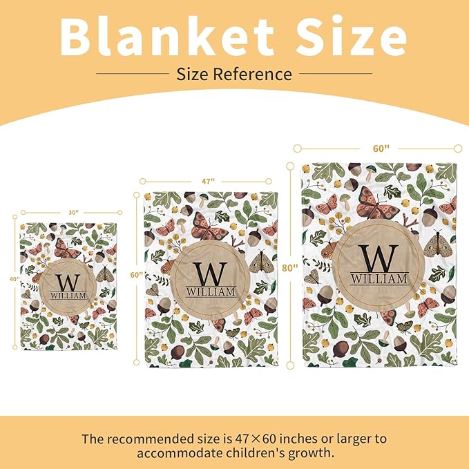 Personalized Baby Blanket, Customized Newborn Blankets with Name, Soft Receiving Blanket for Boy Girl, Green Mushroom Double Layer Dotted Swaddle, Nursery Toddler (60"x80")