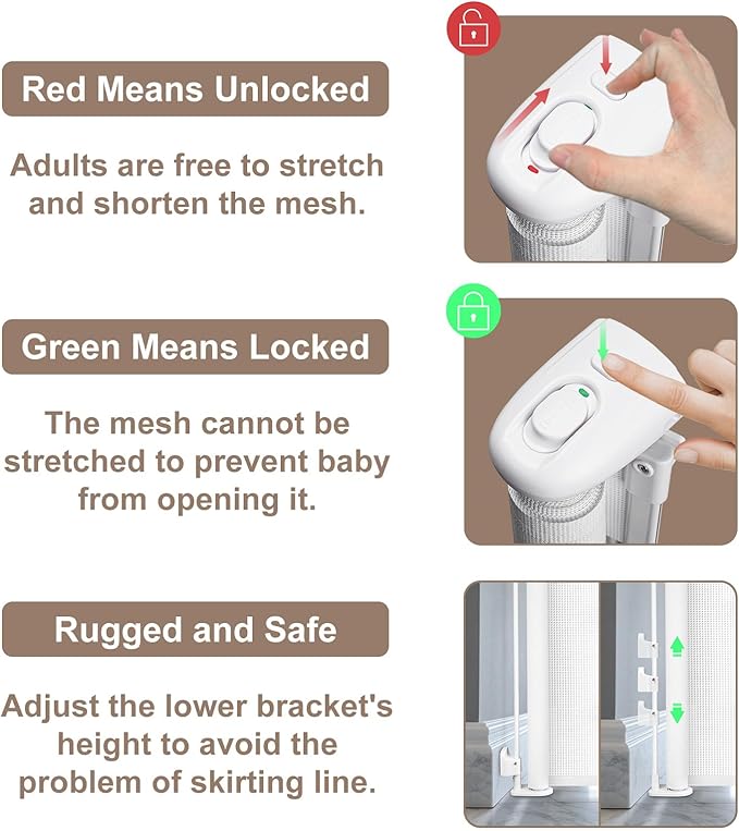 Retractable Baby Gates Extra Wide, 34" Tall Extends up to 71" Wide, Dog Gate Indoor for Stairs, Pet Gate with Support Rods for Doorways Hallways Indoor & Outdoor-White