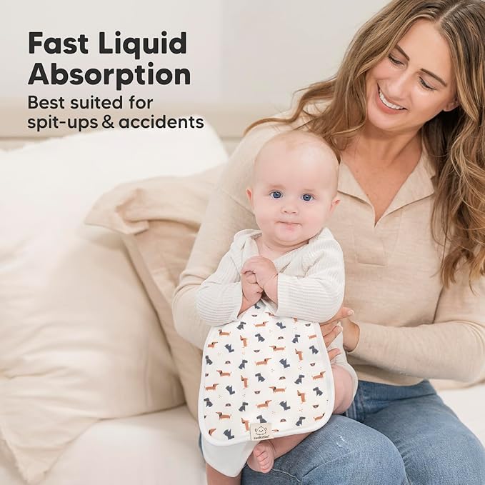 Organic Burp Cloths Baby Boy & Girl - 5-Pack Super Absorbent Cotton Burping Cloths for Babies, Soft & Plush Newborn Spit Up Rags, Infant Towels for Milk Spit Up, Unisex, Large 21" x 10" (Pets & Paws)