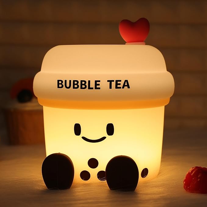 Attivolife Bubble Tea Night Light, Cute Boba Tea Nursery Silicone Lamp, Rechargeable Protable for Bedroom Home Table Decor Light with Dimmable & Timer, Christmas Birthday Gift for Kid Children Toddler