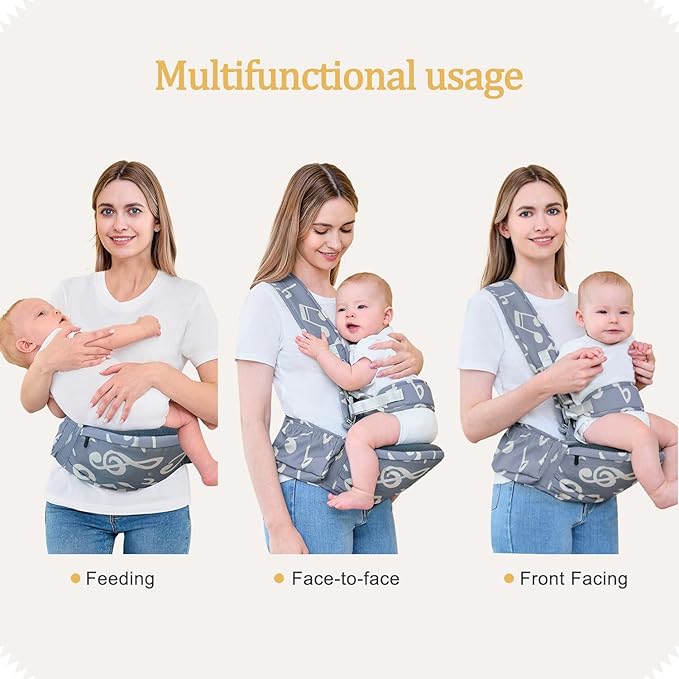 Baby Hip Seat Carrier Baby Waist Stool for Child Infant Toddler with Adjustable Strap Buckle Pocket Soft Inner Huge Storage,Dark Grey