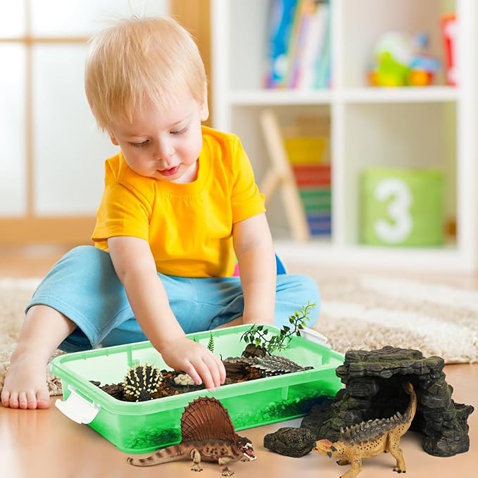 15Inch Portable Sensory Bin Play Tray with Lid, Fill with Water, Sand, Beads and More (Green)
