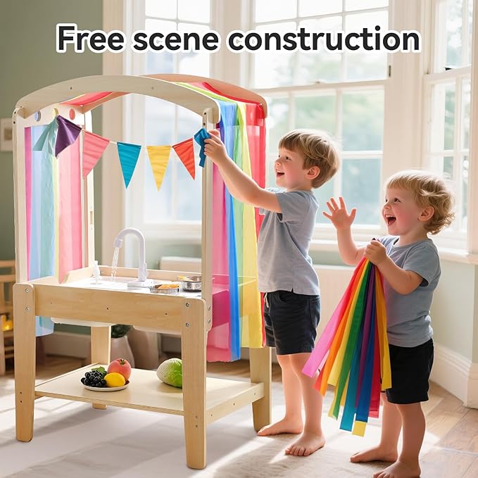 Sensory Table for Kids - Double-Sided Sand & Water Activity Table with Removable Canopy, Storage & Adjustable Slots, All-in-One Sensory Play Center for Indoor/Outdoor Sand, Water & Creative Learning