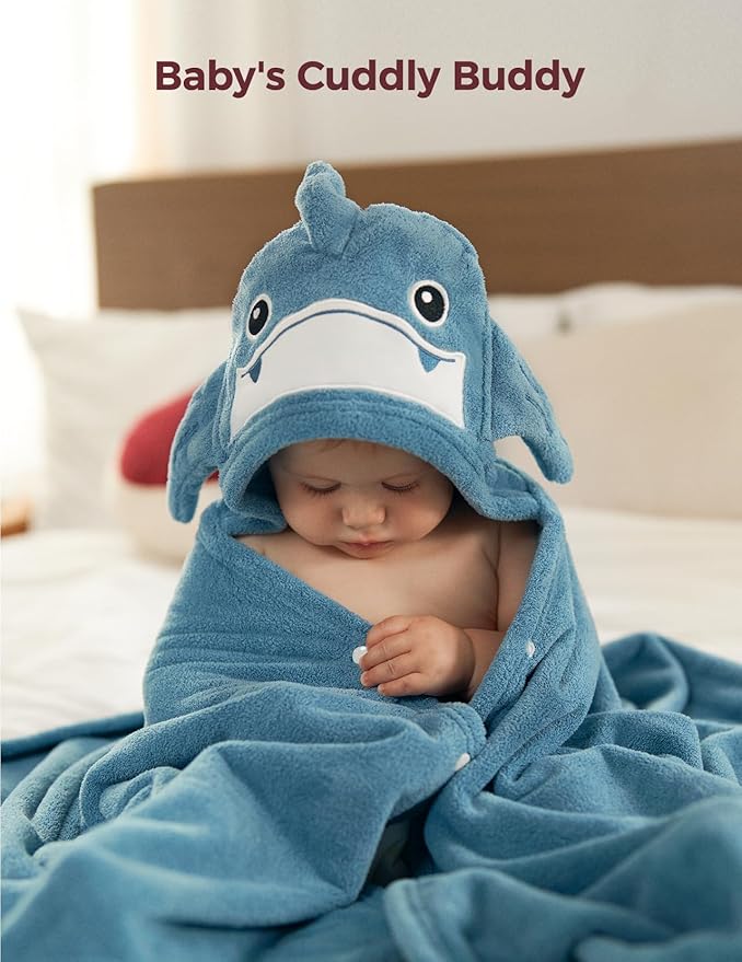 Momcozy Baby Bath Towels with Visualize Health Label - Ultra Soft & Absorbent Coral Fleece Hooded Towels for Newborn, Infant, Toddler (0-36 Months) Bath Essentials (Large Size,2 Pack)