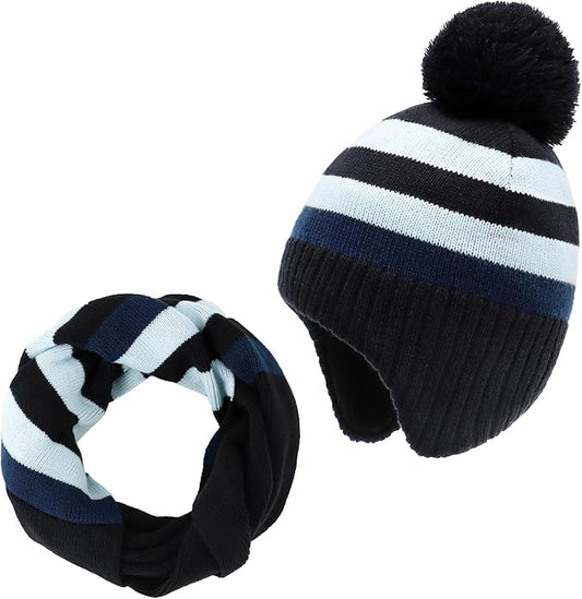 Duoyeree Kids Beanie Hat for Boys Girls Pom-pom Kint Hats Cozy Lining Winter Skull Cap
