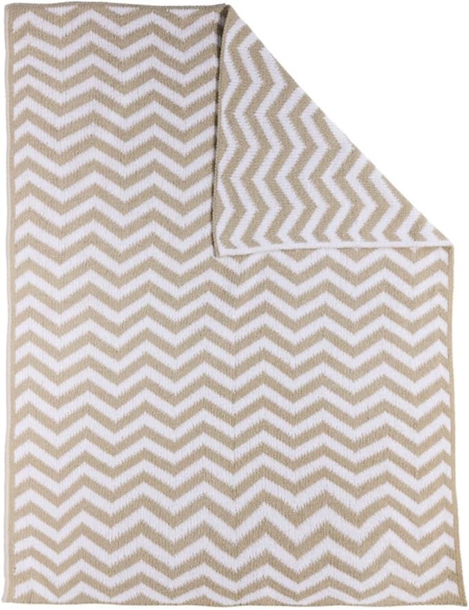 Living Textiles Chenille Knitted Blanket - Taupe Chevron