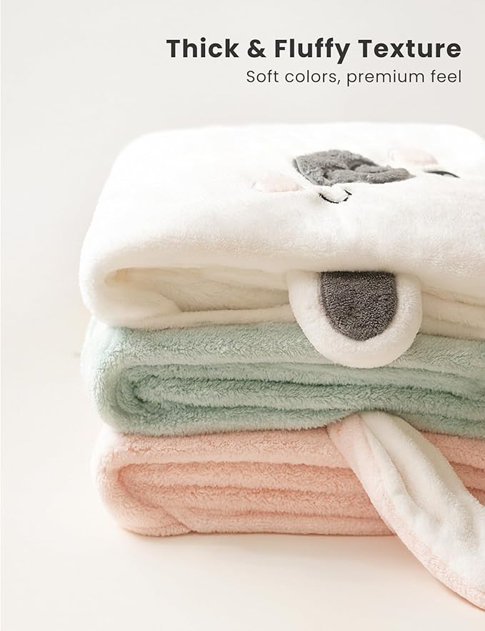 Konssy 2-Pack Hooded Baby Towels, 32" × 32" Soft & Absorbent Plush Fleece, Cute Animal Hood, Baby Bath Towels for Newborns & Toddlers, Boys & Girls