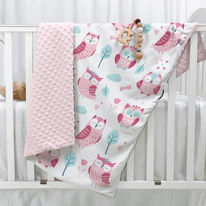 Owl Kid Blanket for Girl - Soft Kids Throw Minky Blankets with Dotted Backing for Girls - Kids Nursery Crib Blanket 30x40