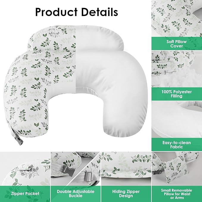 Nursing Pillow for Breastfeeding, Original Breastfeeding Pillows for Support Mom and Baby, Nursing Pillows with Adjustable Waist Strap, Pocket and Removable Soft Cover, White