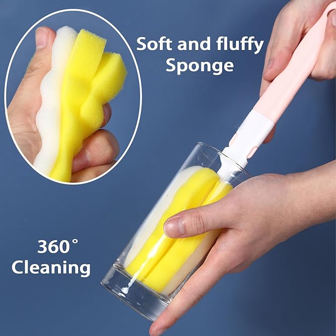 4PCS Baby Bottle Brush Set - Milk Bottle & Nipple Cleaner with 4 Detachable Portable Scrubber Brushes