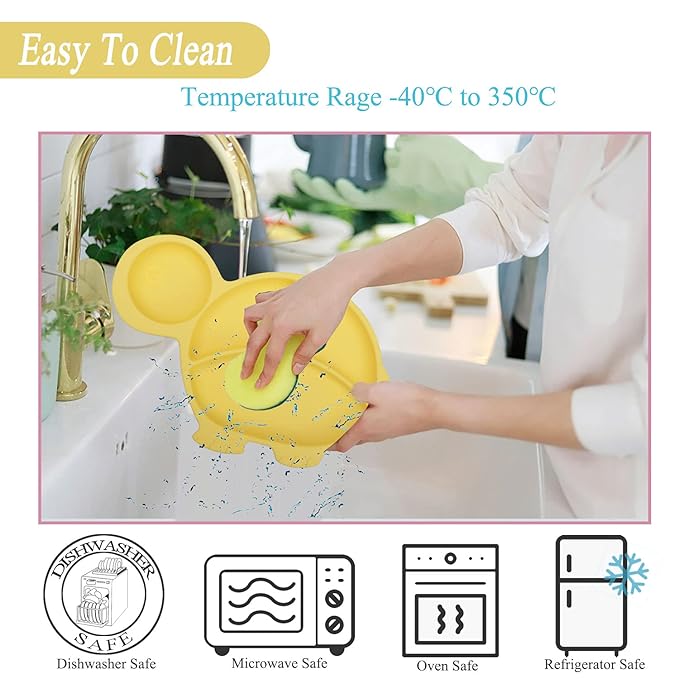 Baby plates with Suction,Silicone Suction Plates for Baby Toddler Kids BPA Free Microwave Dishwasher Safe -Plate yellow tortoise sets