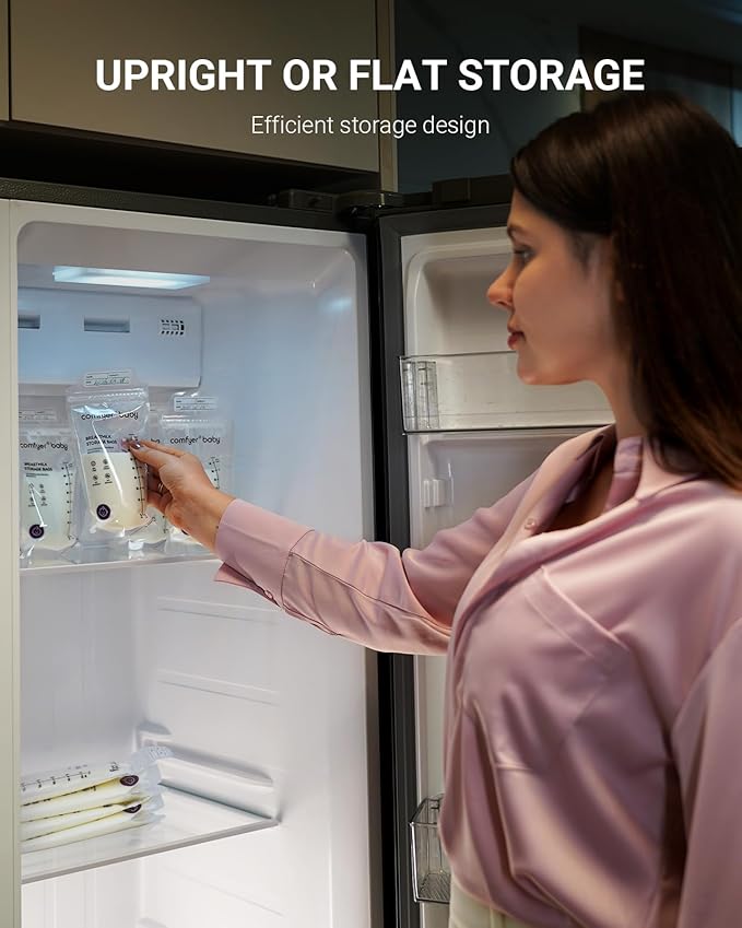 150 Pcs Breastmilk Storage Bags, 8oz Large Capacity, No Leak, Easy Storage with Self Sanding or Lay Flat, in-Out Seperate Design, Recyclable & BPA Free