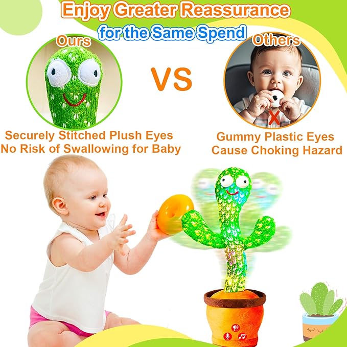 Volume Adjustable Dancing Talking Cactus Toy, Interactive Baby Toys Mimicking Singing Repeating, Kids Baby Toys Gifts for Boys Girls, Xmas Gifts for Grandkids, Stocking Stuffers for Kids