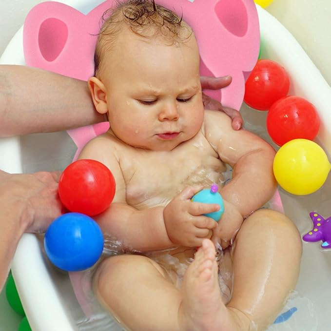 Soft Infant Bath Sponge Elephant Baby Bath Mat Newborn Comfy Foam Skid-Proof Cushion (Pink 1Set)