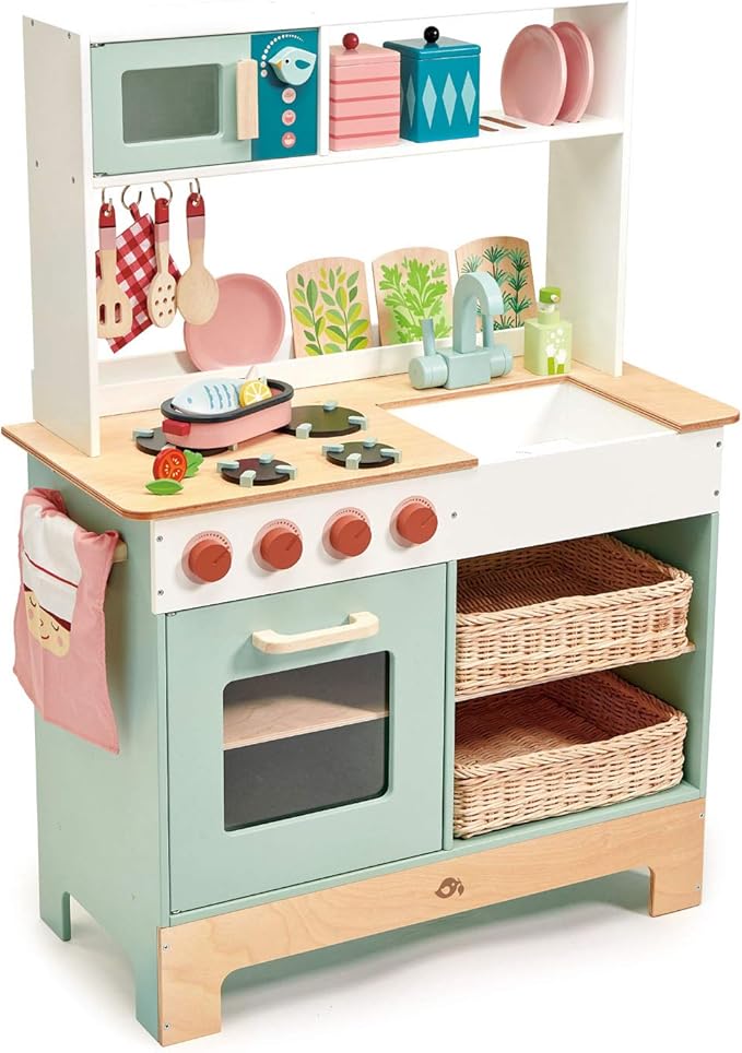 Tender Leaf Toys - Mini Chef Kitchen Range- Wooden Pretend Play Kitchen Set Develops Social, Creative and Imaginative Skills, Gender-Neutral - Age 3+
