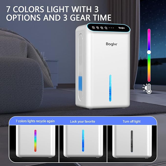 Dehumidifiers, Dehumidifier for Home (85 OZ, 800 sq.ft) Quiet Small Dehumidifier for Bedroom Bathroom Basement with Drain Hose, 3 Gear Timer, Sleep Mode, Auto Shut Off, 7 Color Ambient Light