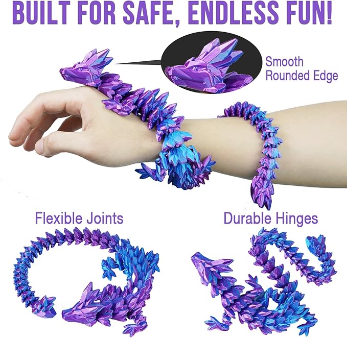 Large Dragon Eggs with Dragon Inside, 3D Printed Surprise Funny Gifts for Kids, Articulated Dragon Fidget Toys for Adults, Executive Desk Toys Office Room Décor (Shiny Purple)