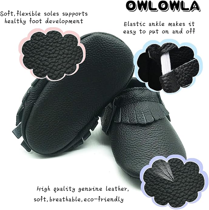 OWLOWLA Baby Moccasins Soft Sole Leather Baby Shoes Infant Toddler Pre-Walker Shoes Baby Boy Girl