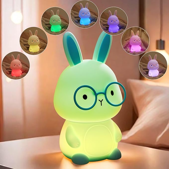Bunny Night Light, Rabbit Lamp for Kids, Rechargeable LED Nightlight for Easter Gift,Silicone Bedside Lamp with Touch Color Changing,3 Levels Dimmable/Timmer Nursery Bedroom Light,Room Decor