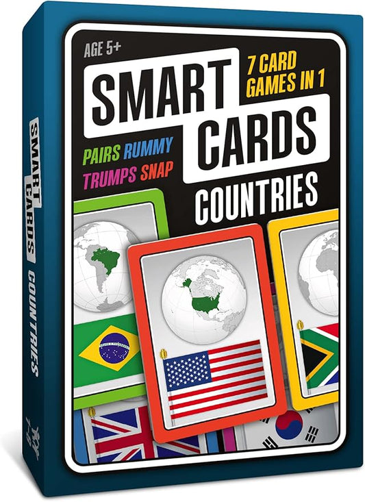 Countries, Gift, Stocking Stuffer, Travel Game, 7 Games in 1, Pairs, Snap, Trumps, Rummy, Memory Quiz, Learn Facts, Age 5+, 1-8 Players