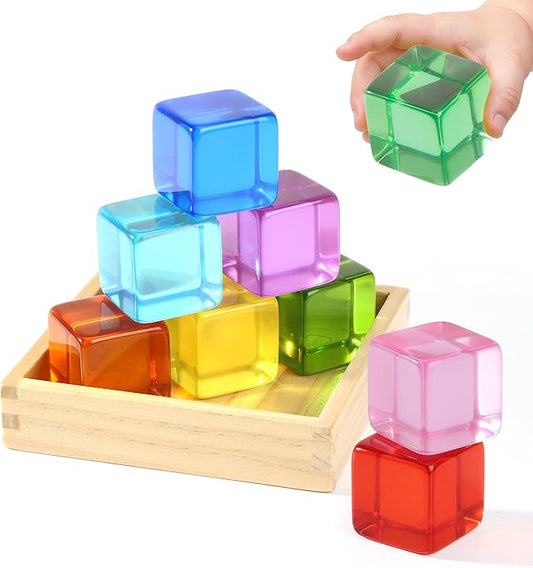 Woodtoe Large Building Blocks for Toddlers, 18 Month Old Toys, Montessori Toys for 1.5 2 3 4 Year Old Boys Girls, Big Rainbow Acrylic Blocks Set, Educational Toys STEM Sensory Gifts for Kids Age 2-4