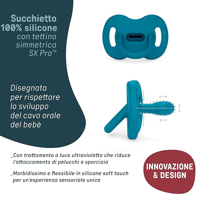 Color Essence SX PRO Silicone Baby Pacifier 1Pk, Made with 100% Soft Silicone, Baby Essentials Perfect for Breastfeeding Babies, Designed in Spain, 0-6 Mths, Rose