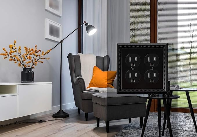 Henne Bery Sunken Pearls Heavy Duty Decorative Wall Plate Switch Plate Outlet Cover (Double Duplex, Matte Black)