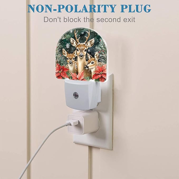 Night Light for Kids Girls Boys, Christmas Elk Flowers LED Night Light Plug into Wall with Dusk to Dawn Sensor for Room Decor, Hallway, Kitchen, Bathroom, Nursery, Stairs