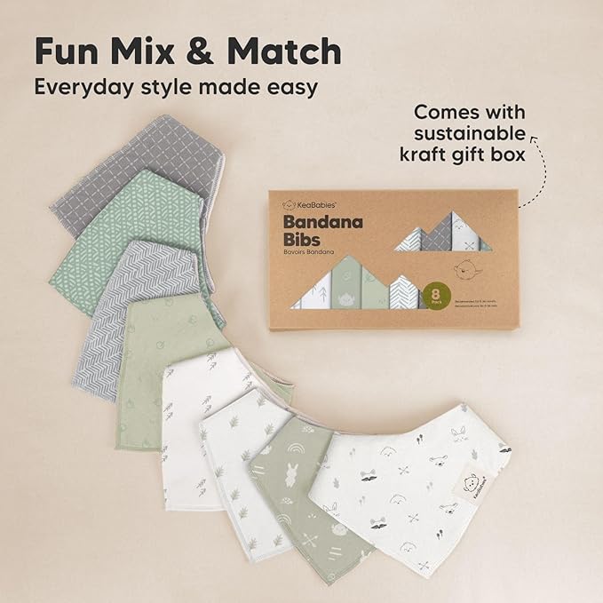 8-Pack Organic Baby Bandana Bibs for Boys, Girls - Super Absorbent Triangle Baby Bibs for Drooling and Teething Infant, 100% Cotton Extra Soft for Newborn, Infant 0-36 Months (Nordic)