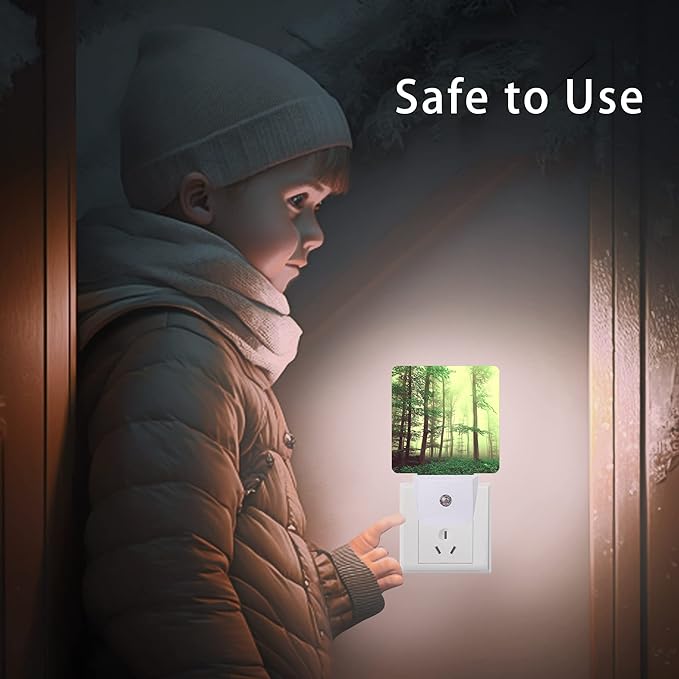 Misty Forest Night Light,Fantasy Green Tree Night Lights Plug into Wall with Dusk to Dawn Light Sensors 0.5W Dim Night-Lights for Bedroom