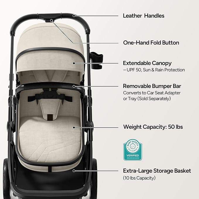 Mompush Wiz 2 in 1 Baby Stroller with Bassinet Mode, Convertible Infant Stroller for Newborn and Toddler with Reversible Seat and Large UPF 50+ Canopy