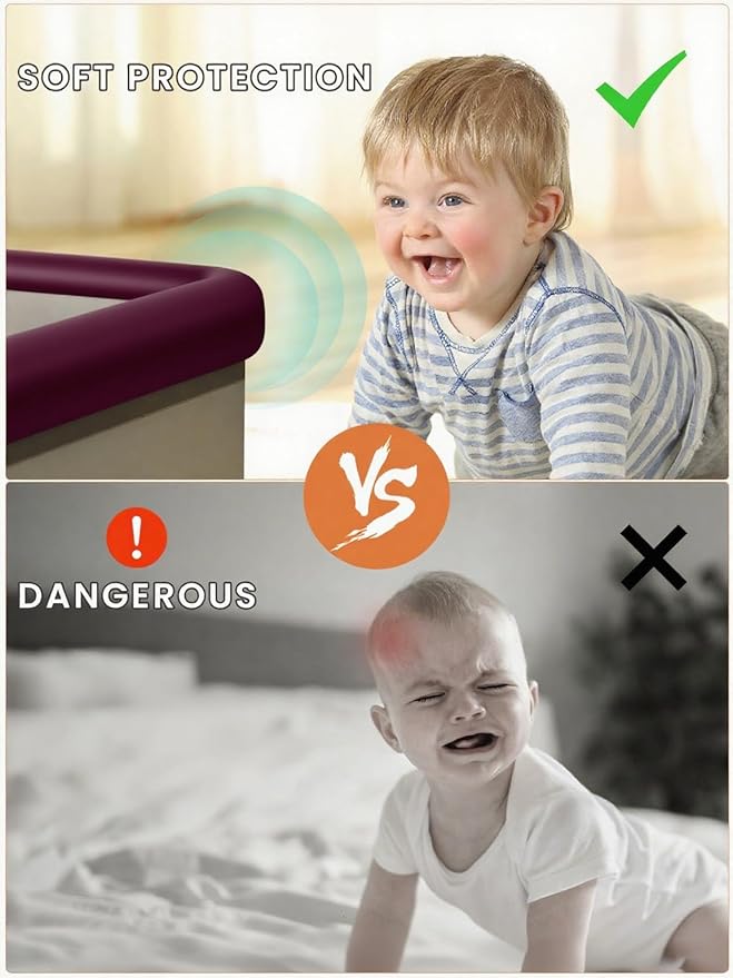 Baby Proof Edge Corner Protector, 6.56FT 0.47''Th L-Shape Furniture Corner & Edge Safety Bumpers with 6 Corners, Pre-Taped, Soft NBR Rubber Foam Desk Edge Cushion Wall Corner Protector（Brown）