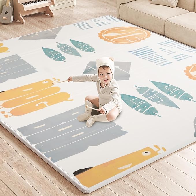 Thick Play Mat for Baby, 79x71 Playpen Mat Waterproof 0.8 Inch XPE Large Playmat for Toddler, Crawling Foldable Reservible Kids Foam Playmat Cushioned Floor Indoor Outdoor