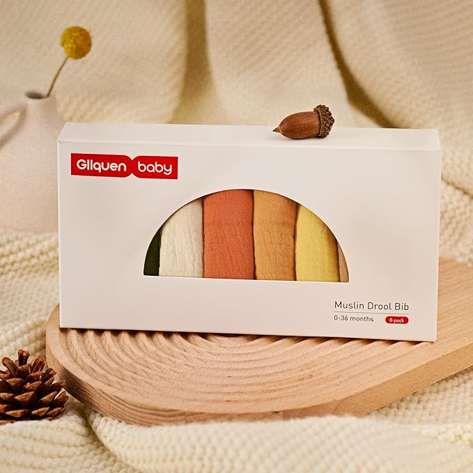 GLLQUEN BABY Muslin Drool Bibs for Boys Girls 8 Pack, Adjustable Baby Bibs for Drooling and Teething, Soft Cotton Baby Bandana Bib for Newborn Feeding Essentials (Green)