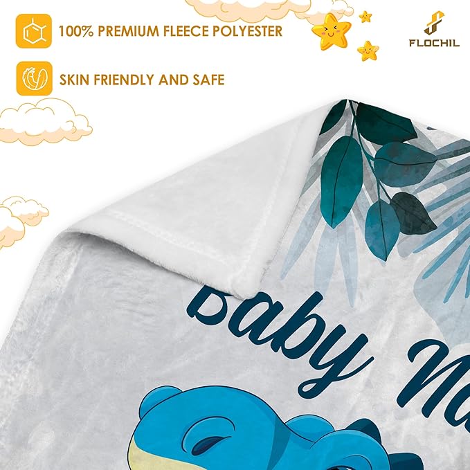 Personalized Baby Blankets, Custom Baby Blanket - Baby Blanket with Name for Boys, Best Gift for Baby, Newborn Elephants Flush Fleece (30x40) (Dinosaur)