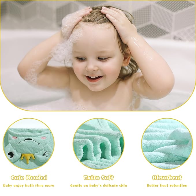 Baby Towels with Hood,2-Pack Baby Towels with Hood for Toddlers 1-3 0-5 Years, Super Soft Thick Absorbent Premium Coral Fleece Bath Towels Kids 50"x32",Green Frog & White Sheep Set