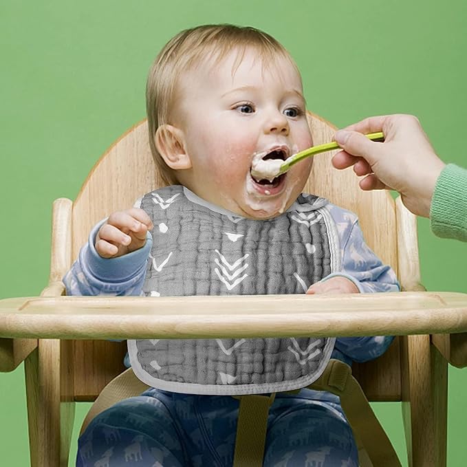 Zainpe 6Pcs Snap Muslin Bibs for Baby Machine Washable Adjustable Unisex Burp Cloths with 6 Absorbent Soft Layers, Animal Pattern Bib for Newborns Toddlers Infants 3 to 36 Months Drooling Teething