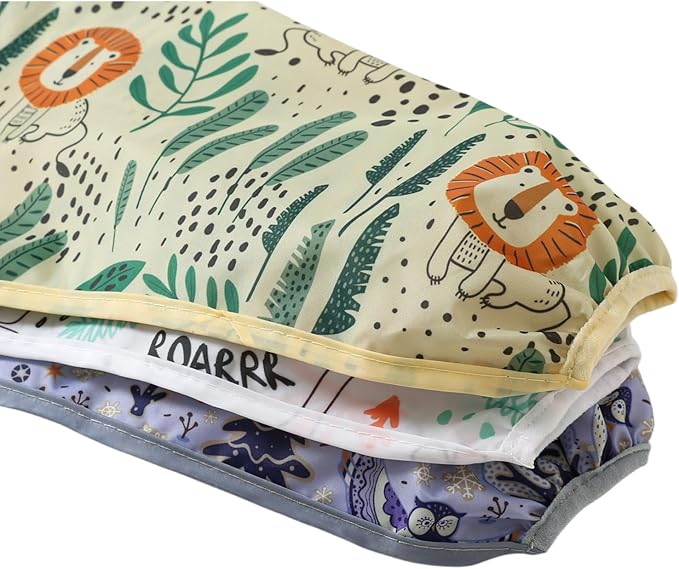 3 Pack Long Sleeve Bib,Baby Smock for Eating 6-30 Months Reusable Shirt Bibs for Babies Toddler