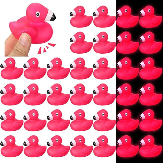 Shappy 36 Pcs Flamingo Rubber Duckies Bulk Glow in The Dark Pink Flamingos Bath Toys Flamingo Party Decorations Flamingo Rubber Duckies for Baby Shower Cake Decoration Classroom Prizes