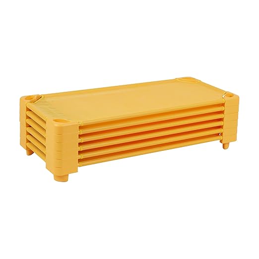 ECR4Kids Stackable Kiddie Cot, Ready-to-Assemble, Standard Size, Classroom Furniture, Yellow, 6-Pack