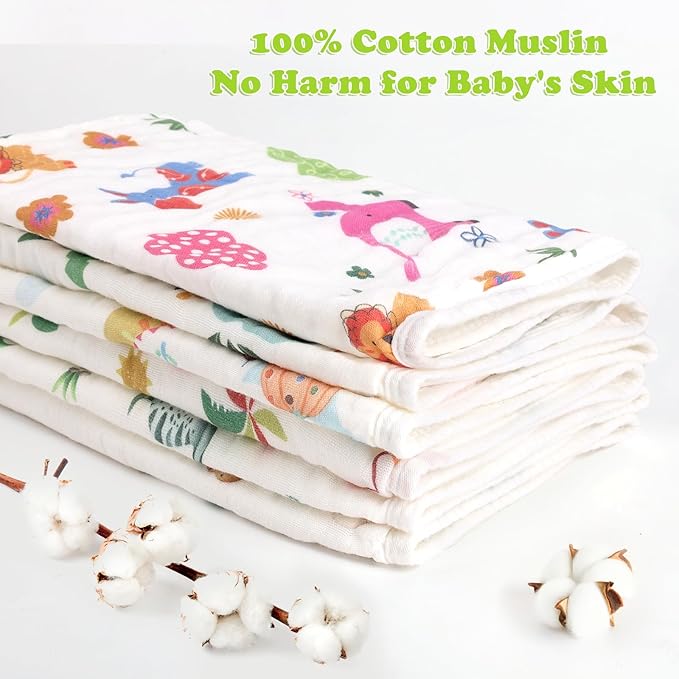 Baby Burp Cloths Muslin Washcloths 6 Pack Muslin Burp Cloths 100% Cotton Large 20''x12'' Soft 6 Layers Baby Burp Rags for Boys Girls Baby Essentials for Newborn Gift Machine Washable