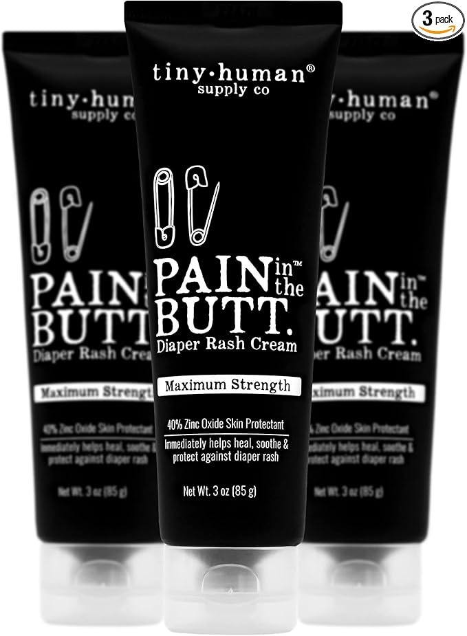 Pain in The Butt MAX Diaper Rash Cream, 3oz, 40% Zinc Oxide, 3-Pack, Natural Ingredients, Petrolatum Free, Soothing, Rapid Relief and Protection for Baby
