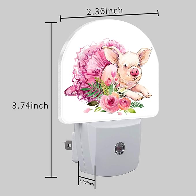 Watercolor Cute Flower Pig Night Light for Kids, LED Night Light Plug into Wall with Dusk to Dawn Sensor for Girls Boys Women Men Room Decor, Hallway, Kitchen, Bathroom, Nursery, Stairs