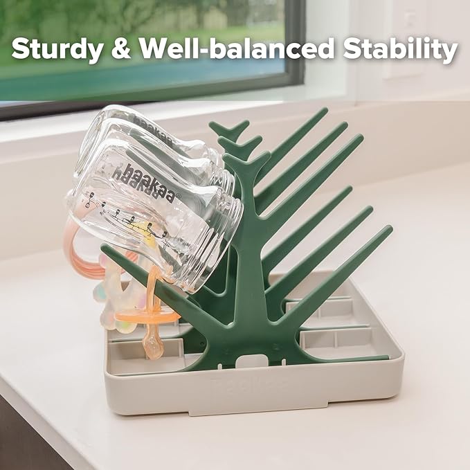 haakaa Portable Baby Bottle Drying Rack, Space Saving Bottle Drying Tree for Bottles/Pump Parts/Pacifiers and Other Baby Essentials, Easy-Store Dryer Rack Great for Home & Travel, BPA Free (Green)